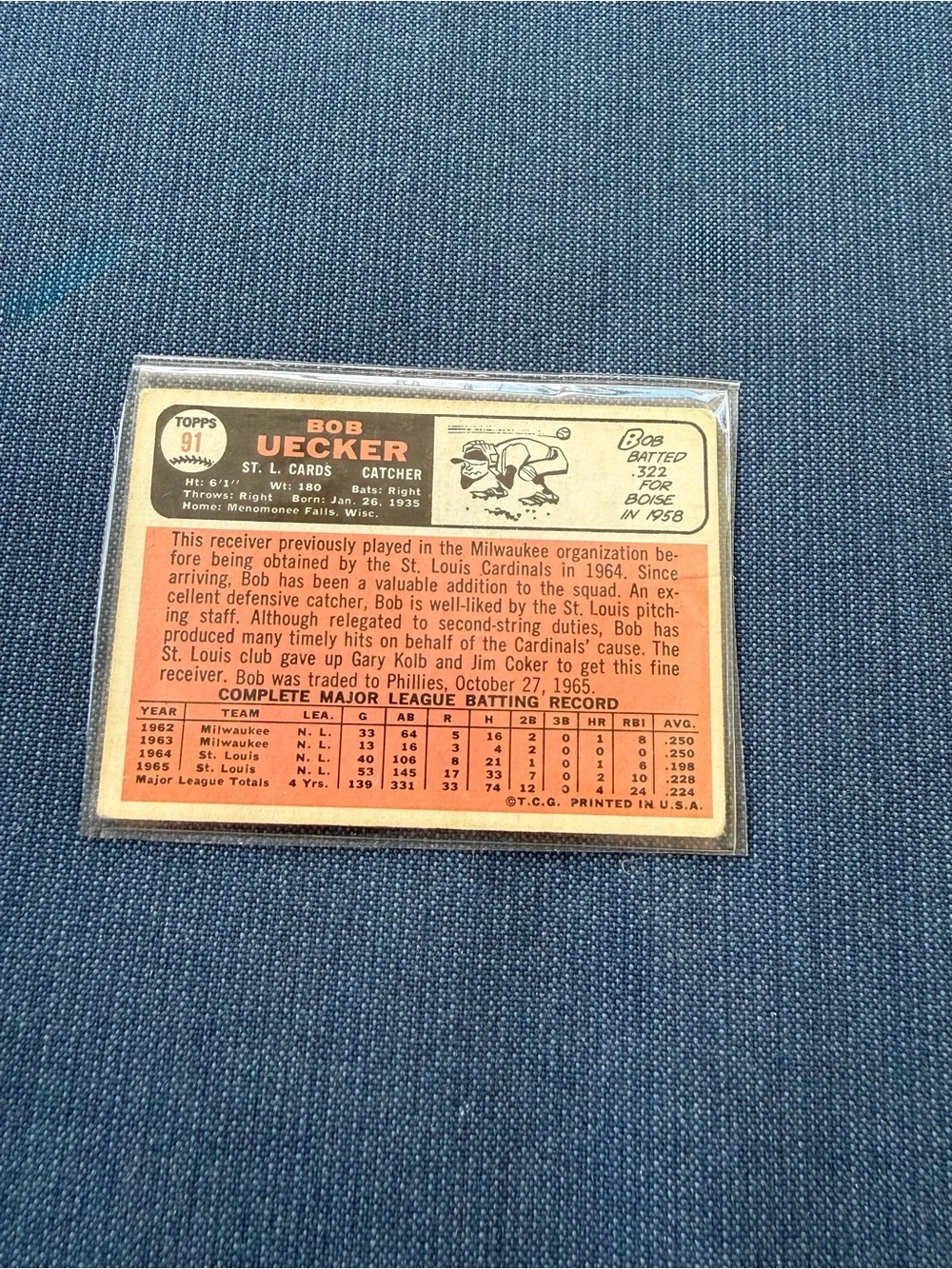 Bob Uecker Catcher 1966 Baseball Card